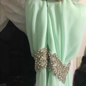 Mint green one shoulder prom dress